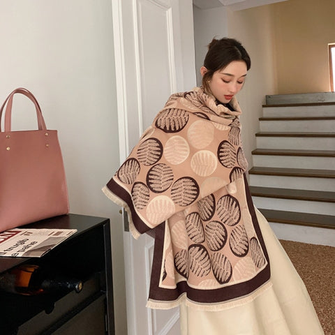 Letter double-sided warm cashmere shawl scarf for women Inpluser