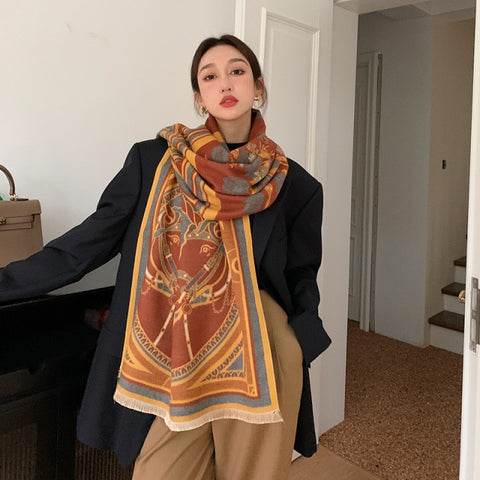 Letter double-sided warm cashmere shawl scarf for women Inpluser