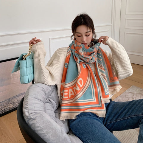 Letter double-sided warm cashmere shawl scarf for women Inpluser