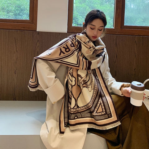 Letter double-sided warm cashmere shawl scarf for women Inpluser