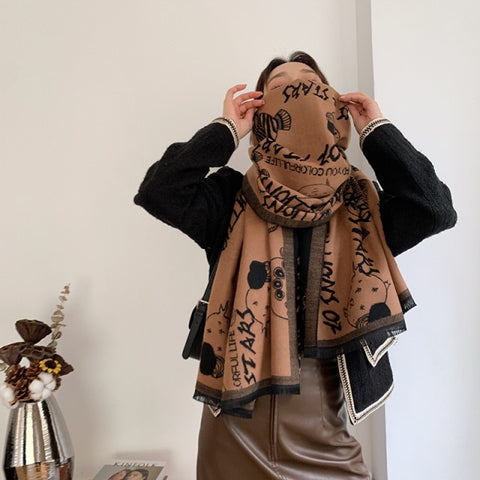Letter double-sided warm cashmere shawl scarf for women Inpluser