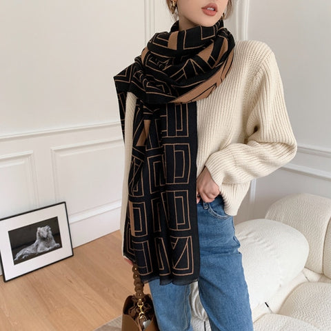 Letter double-sided warm cashmere shawl scarf for women Inpluser
