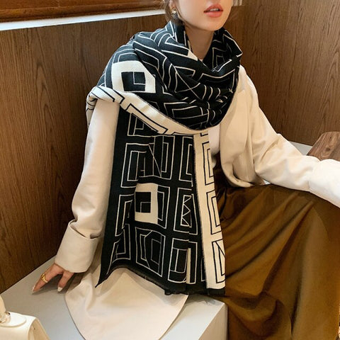 Letter double-sided warm cashmere shawl scarf for women Inpluser