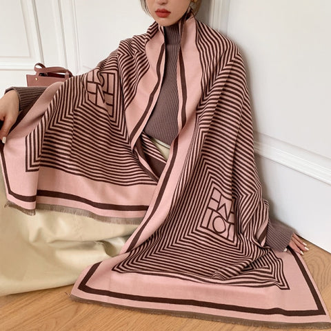 Letter double-sided warm cashmere shawl scarf for women Inpluser