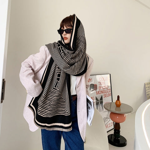 Letter double-sided warm cashmere shawl scarf for women Inpluser
