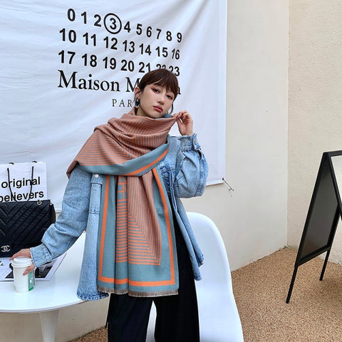 Letter double-sided warm cashmere shawl scarf for women Inpluser