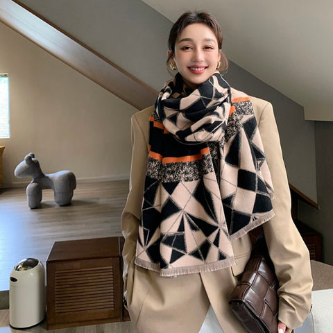 Letter double-sided warm cashmere shawl scarf for women Inpluser