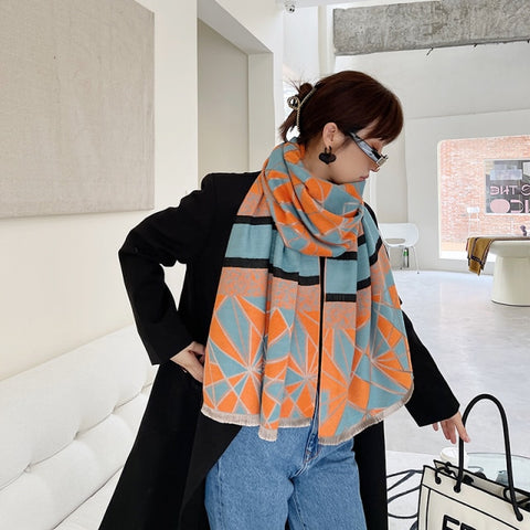 Letter double-sided warm cashmere shawl scarf for women Inpluser