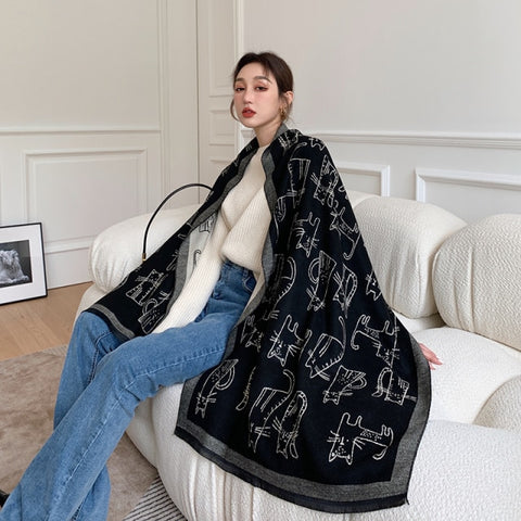 Letter double-sided warm cashmere shawl scarf for women Inpluser