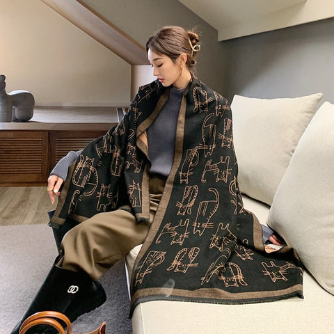 Letter double-sided warm cashmere shawl scarf for women Inpluser