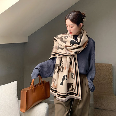 Letter double-sided warm cashmere shawl scarf for women Inpluser