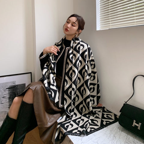 Letter double-sided warm cashmere shawl scarf for women Inpluser