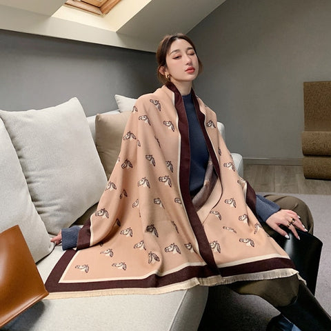 Letter double-sided warm cashmere shawl scarf for women Inpluser