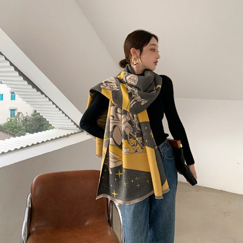 Letter double-sided warm cashmere shawl scarf for women Inpluser