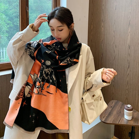 Letter double-sided warm cashmere shawl scarf for women Inpluser