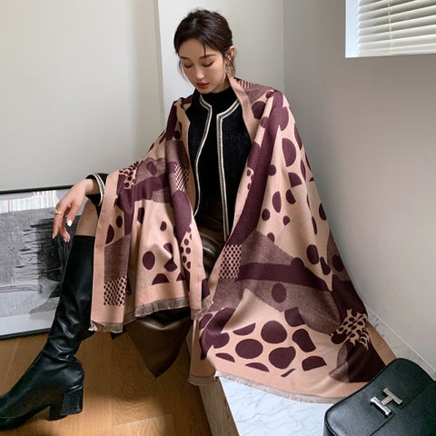 Letter double-sided warm cashmere shawl scarf for women Inpluser