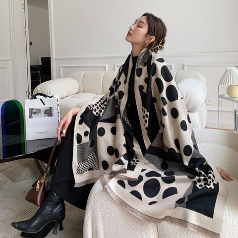 Letter double-sided warm cashmere shawl scarf for women Inpluser