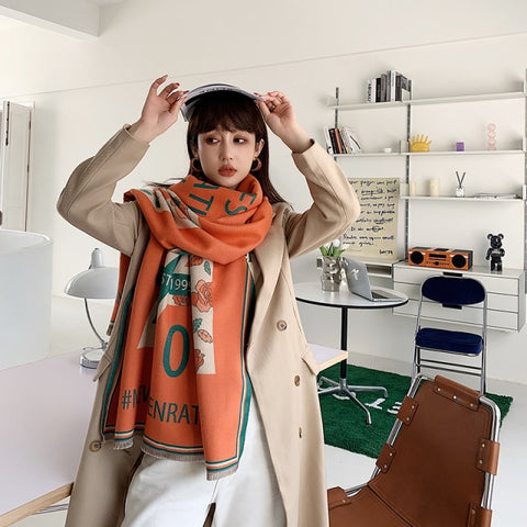 Letter double-sided warm cashmere shawl scarf for women Inpluser