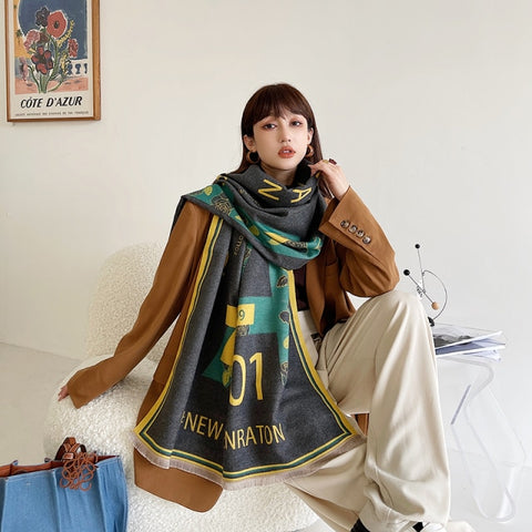 Letter double-sided warm cashmere shawl scarf for women Inpluser