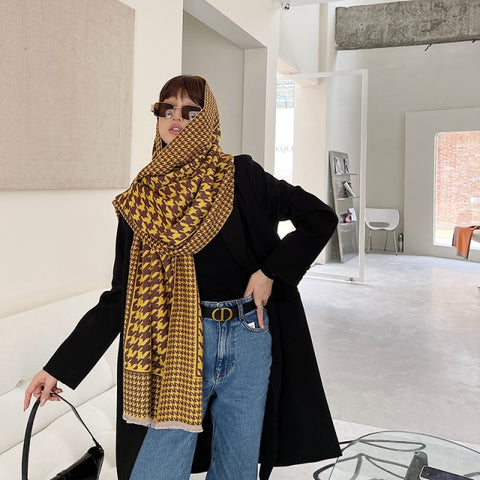 Letter double-sided warm cashmere shawl scarf for women Inpluser