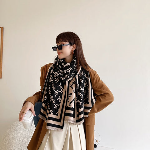 Letter double-sided warm cashmere shawl scarf for women Inpluser