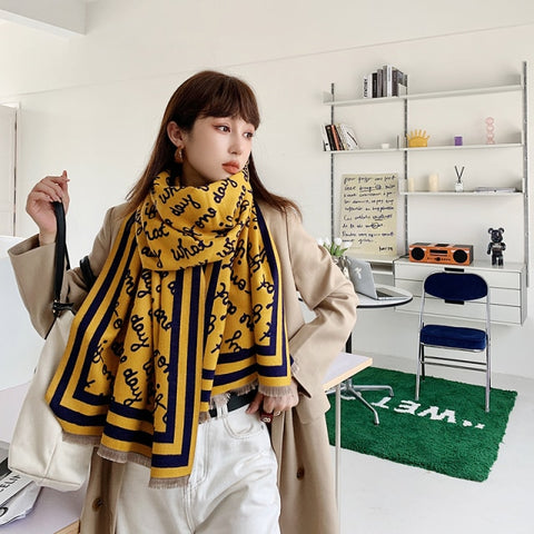Letter double-sided warm cashmere shawl scarf for women Inpluser