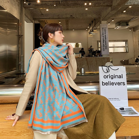 Letter double-sided warm cashmere shawl scarf for women Inpluser