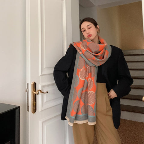 Letter double-sided warm cashmere shawl scarf for women Inpluser