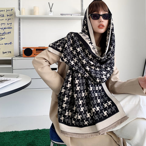 Letter double-sided warm cashmere shawl scarf for women Inpluser