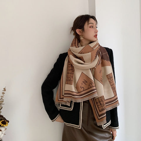 Letter double-sided warm cashmere shawl scarf for women Inpluser