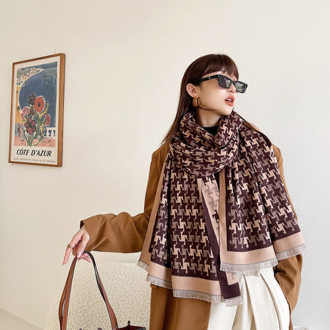 Letter double-sided warm cashmere shawl scarf for women Inpluser