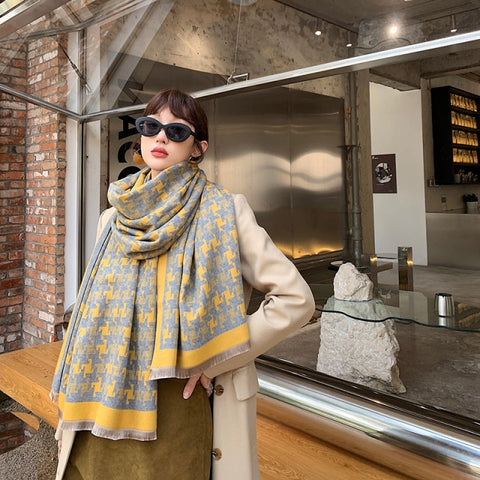 Letter double-sided warm cashmere shawl scarf for women Inpluser
