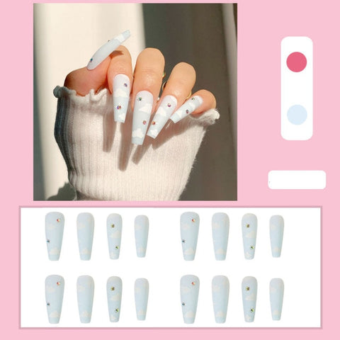 Long Rhinestone Decals False Nails with designs Nail Art Inpluser