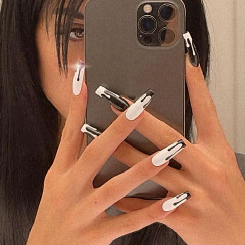 Long Ballerina False Love Pattern French Coffin Nails Inpluser