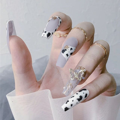 Long Ballerina False Love Pattern French Coffin Nails Inpluser