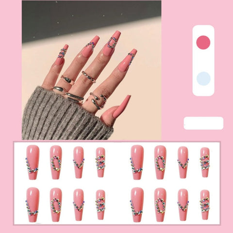 Long Rhinestone Decals False Nails with designs Nail Art Inpluser