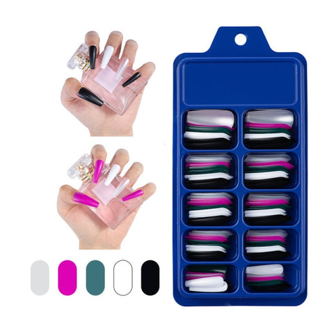 Wearable Full Cover Solid Color Pointed False Nail Inpluser