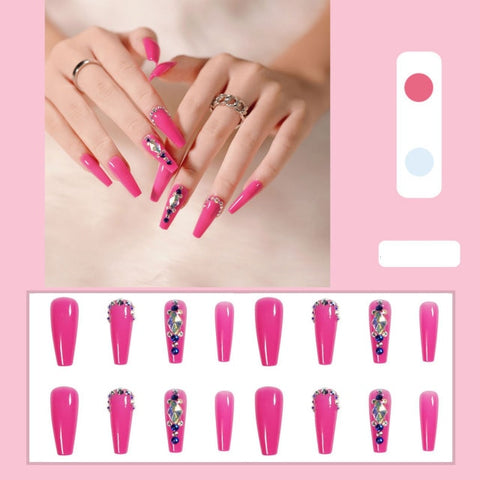 Long Rhinestone Decals False Nails with designs Nail Art Inpluser