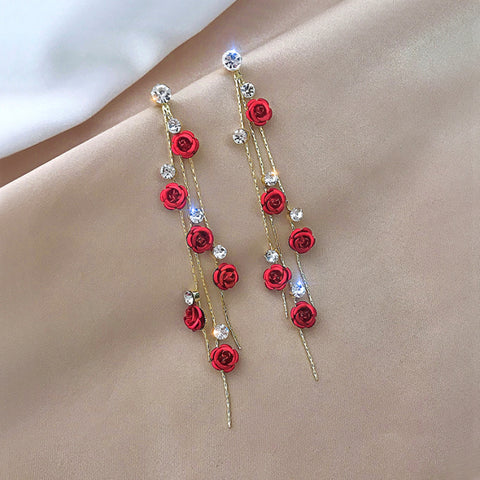 super fairy temperament elegant fashion purple flowers rose earrings