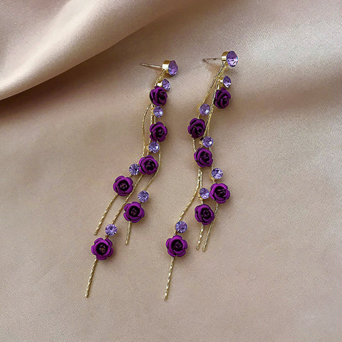 super fairy temperament elegant fashion purple flowers rose earrings