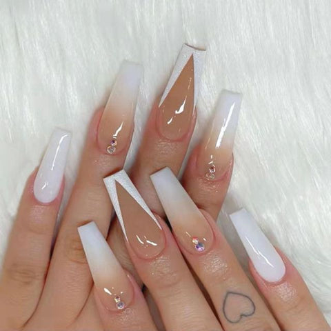 Long Ballerina False Love Pattern French Coffin Nails Inpluser