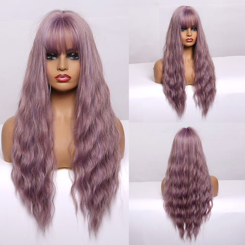 Long Water Wavy Synthetic Wigs with Bangs Natural Wave
