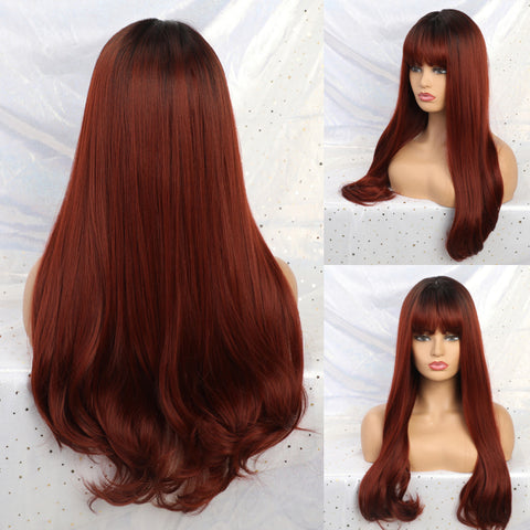 Long Water Wavy Synthetic Wigs with Bangs Natural Wave