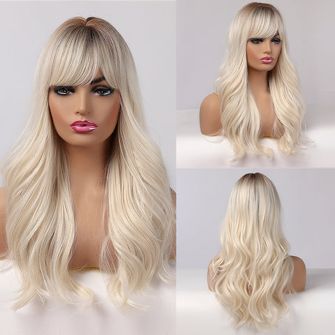 Long Water Wavy Synthetic Wigs with Bangs Natural Wave