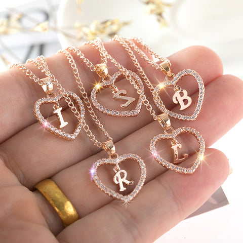 Womens Jewelry Heart Pendant 26 Letters Zircon Accessories