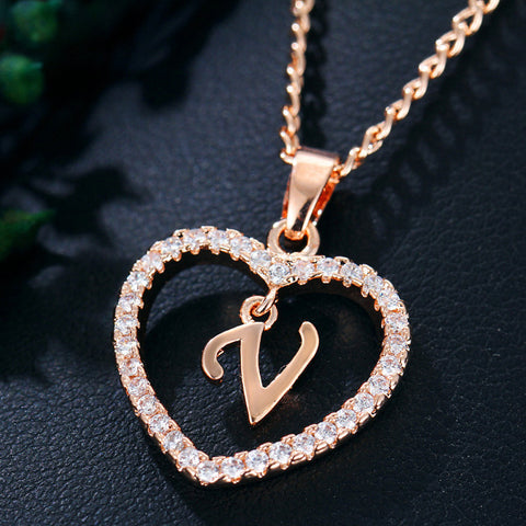 Womens Jewelry Heart Pendant 26 Letters Zircon Accessories