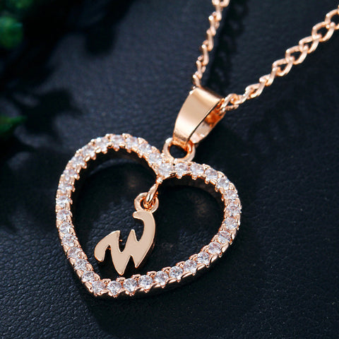 Womens Jewelry Heart Pendant 26 Letters Zircon Accessories