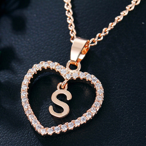 Womens Jewelry Heart Pendant 26 Letters Zircon Accessories