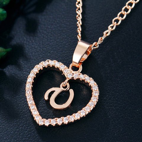Womens Jewelry Heart Pendant 26 Letters Zircon Accessories