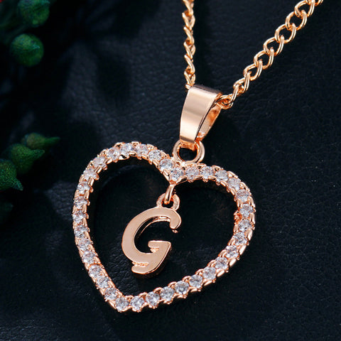Womens Jewelry Heart Pendant 26 Letters Zircon Accessories